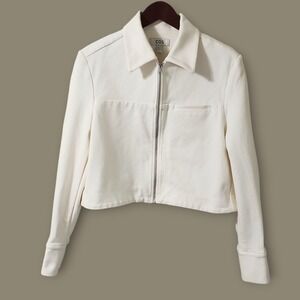 COS Womens Cropped Twill Zip Up Jacket Off White Size Small